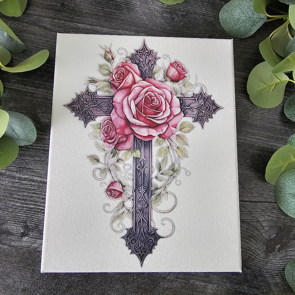 Floral Cross Canvas Art